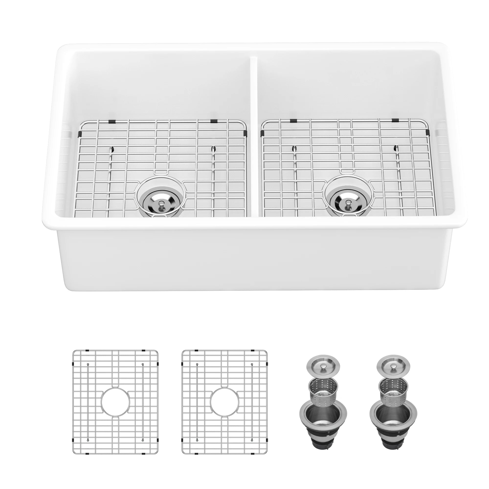 Free Shipping 32Inch Porcelain Kitchen Sinks Undermount Double Bowls Ceramic Farmhouse Sinks