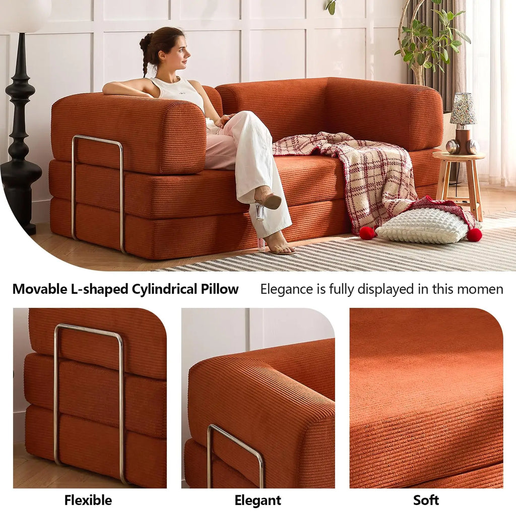 Free Shipping , Modern Convertible Recliner,Corduroy  Fabric, Metal Frame Sofa Bed with Fixed Shape Frame Living Room Seat