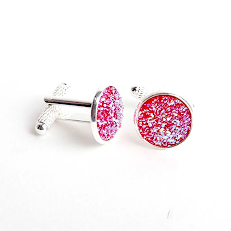Simple Fashion Shirt Cufflinks for Men Drusy Rhinestones Cuff Links Round Sleeve Button Christmas Gifts Men's Cuff link Gemelos