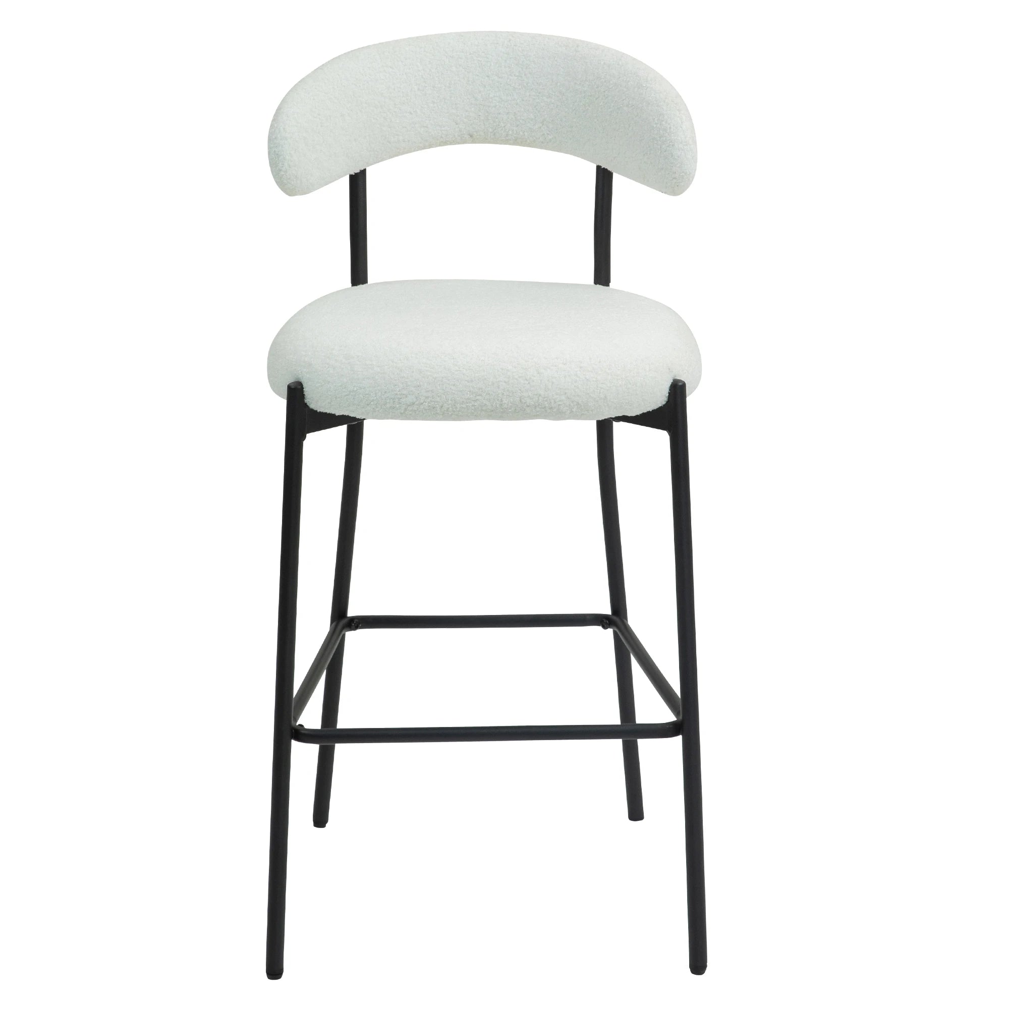 Modern Adjustable Height Bar Stools with Teddy Fabric Cover Black Powder Coating Base and Footrest for Dining