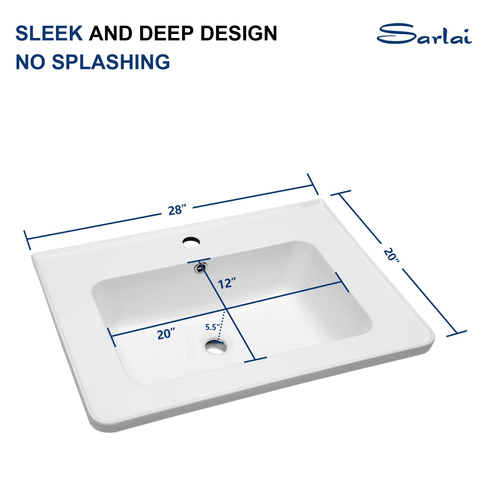 US Free Shipping  Bathroom Vanity Sink Top Ceramic Vanity Sink Top with Overflow, Drop in Bathroom Vessel Sink