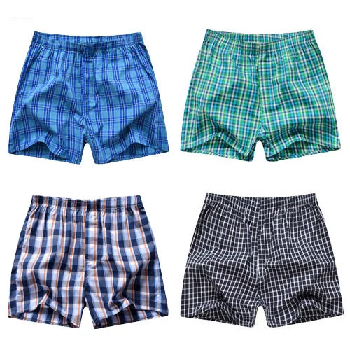 Mens Underwear Boxers Shorts Casual Cotton Sleep Underpants Packag High Quality Plaid Loose Comfortable Homewear Striped Panties