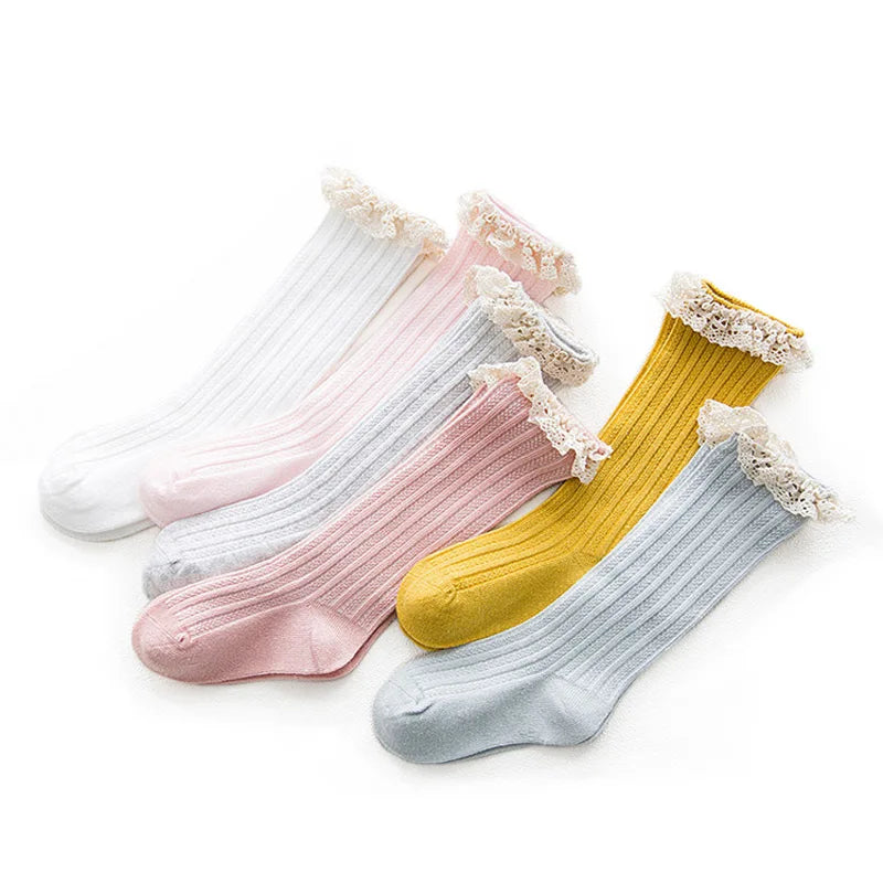Lawadka Kid Princess Girls Socks Children's Knee High Socks with Lace Baby Leg Warmers Cotton Spring Style