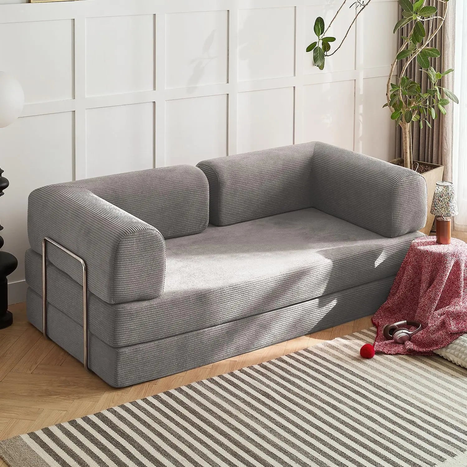 Free Shipping , Modern Convertible Recliner,Corduroy  Fabric, Metal Frame Sofa Bed with Fixed Shape Frame Living Room Seat