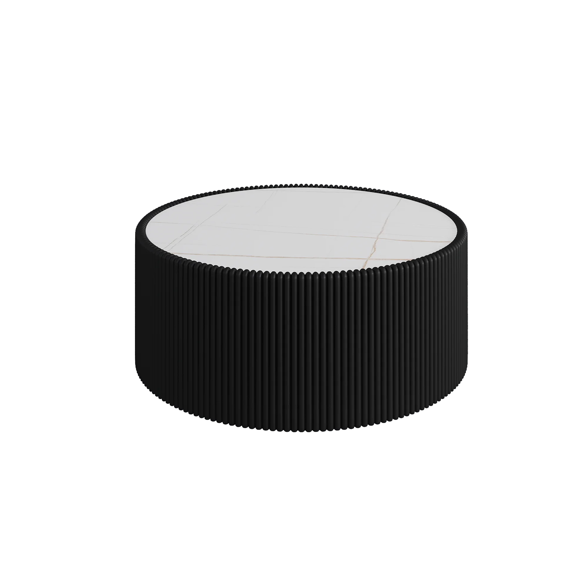 Set of 2 Wooden Coffee Tables Light Marble Top Cylinder Shape Leather Sofa Table Tea Table Easy to Clean Living Room Furniture