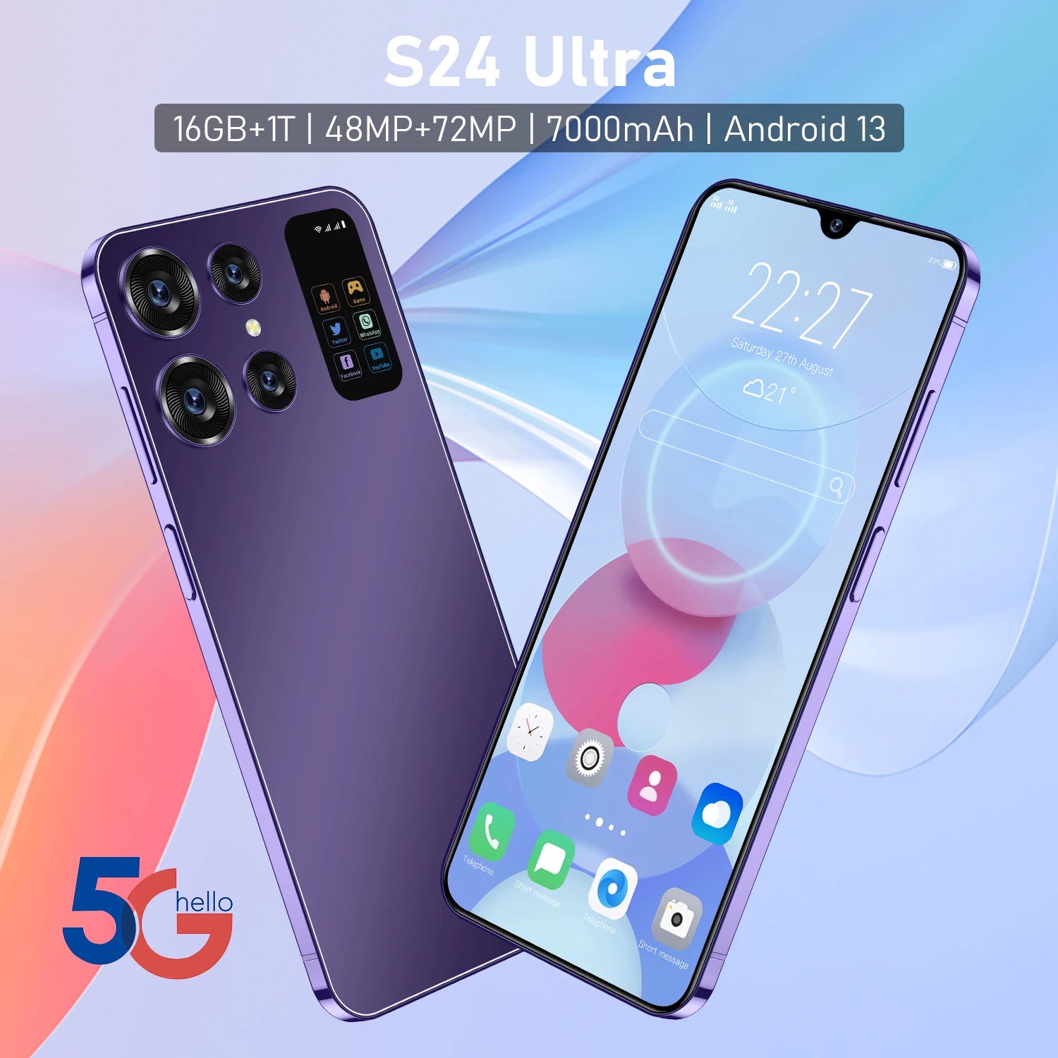 S24 Ultra Phone 7.0 Inch Android Smart Mobile Phone with 48MP+108MP Face Unlock and Full Display 16GB+512GB Free Shipping
