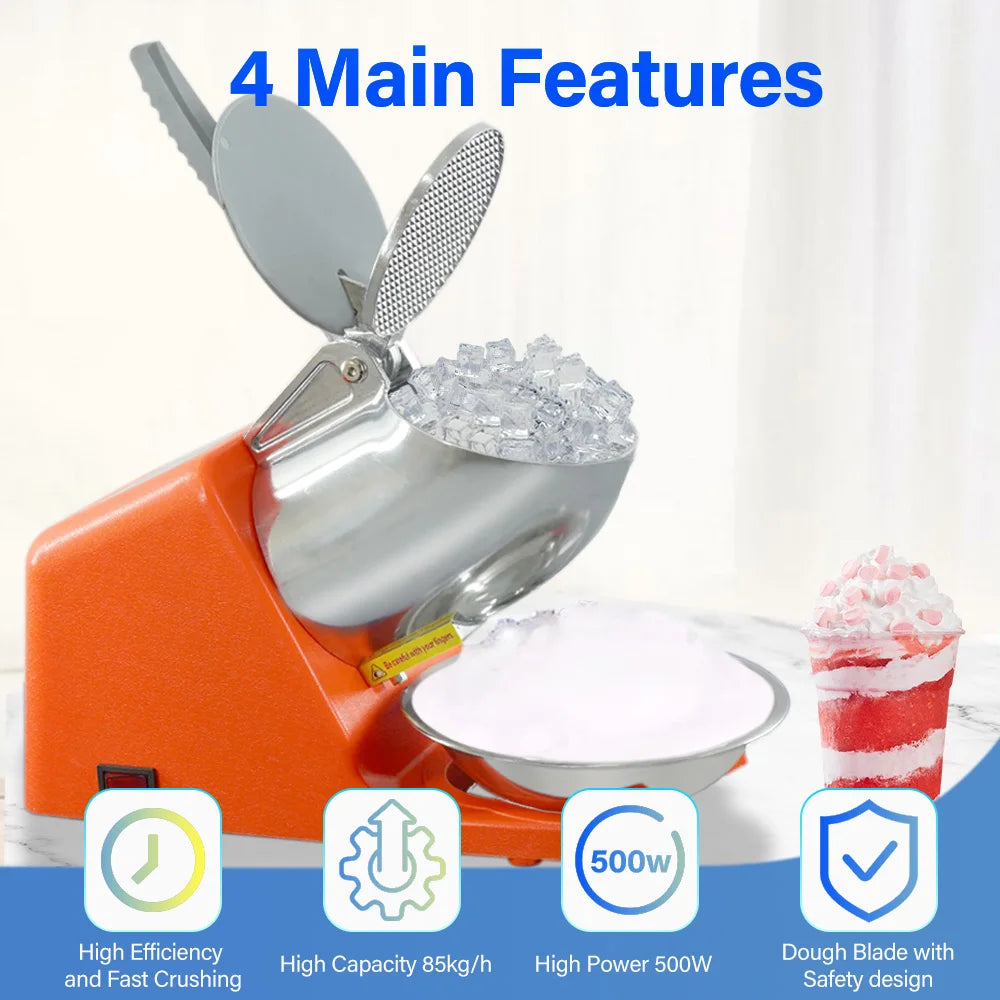 HD108 Shaved Ice Machine Snow Cone Machine Ice Crusher with Stainless Steel Blade Kitchen Electric for Shaved Ice and Snow Cone
