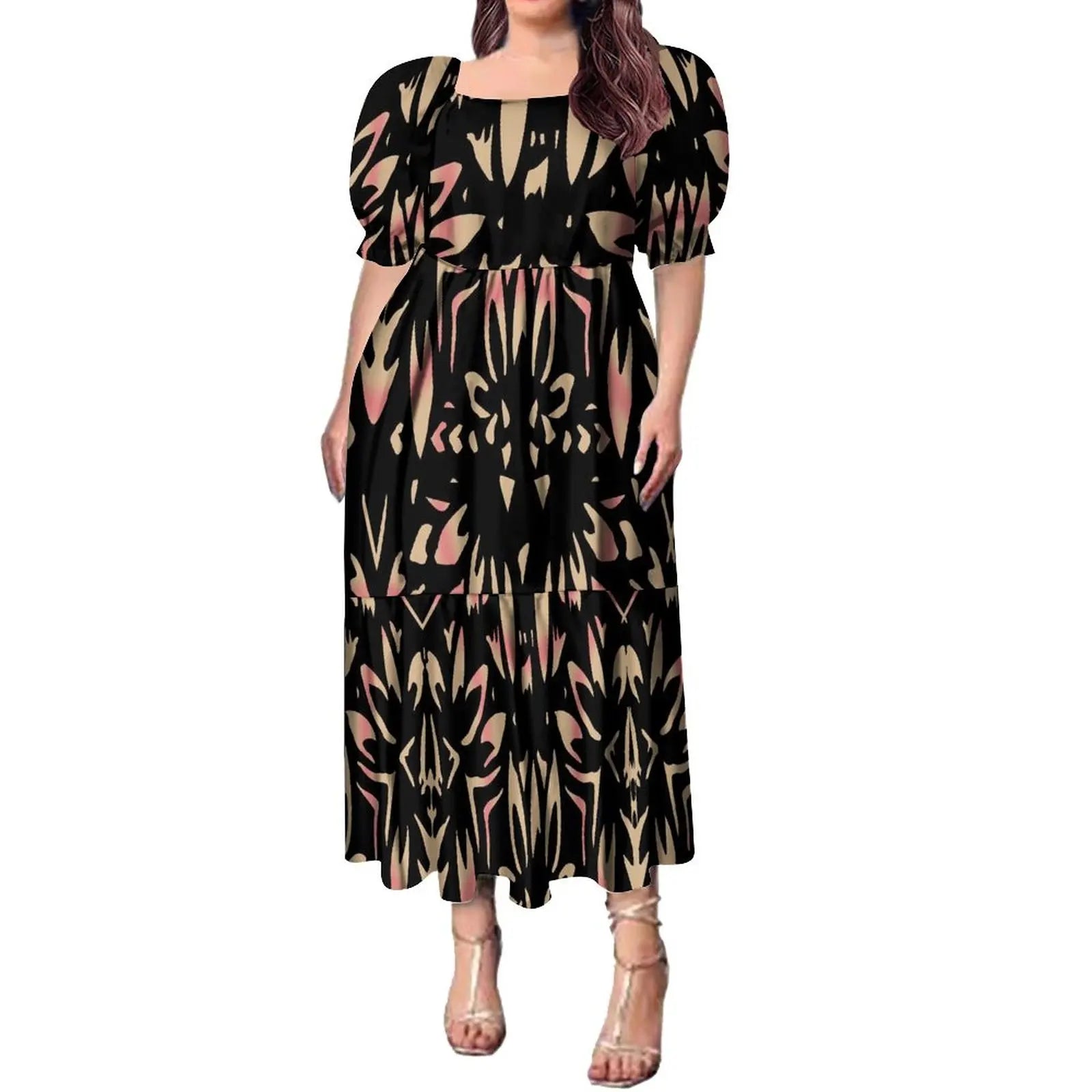 High Quality Hawaiian Tropical Style Design Women's Bubble Sleeve Dress Polynesian Plus Size Women Clothing TE PA Casual Dresses