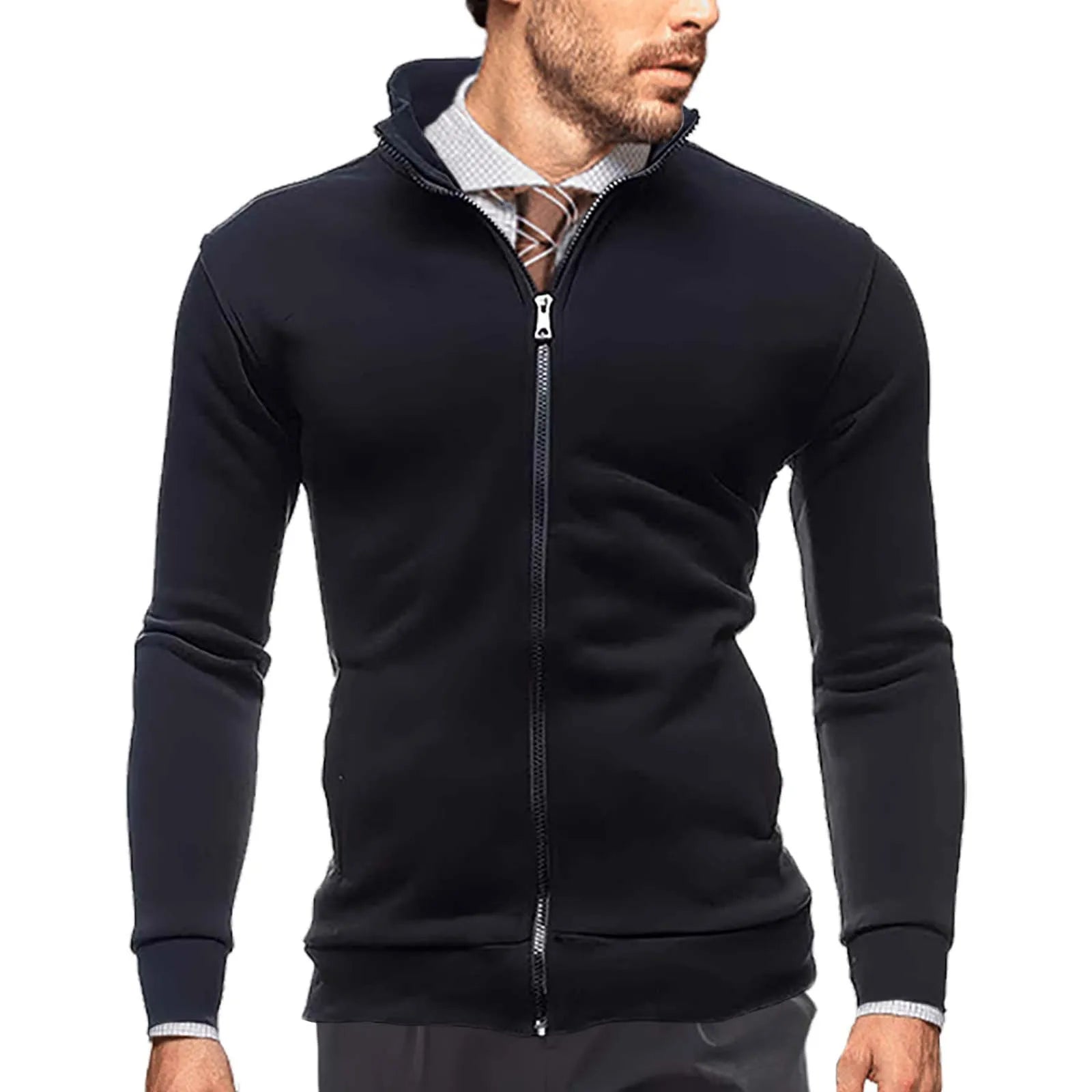 Free Shipping to the USA High-Quality Wholesale Fashion Men's Solid Jacket Coat Zipper-Up Stand Collar Sweatshirt Jacket Coat