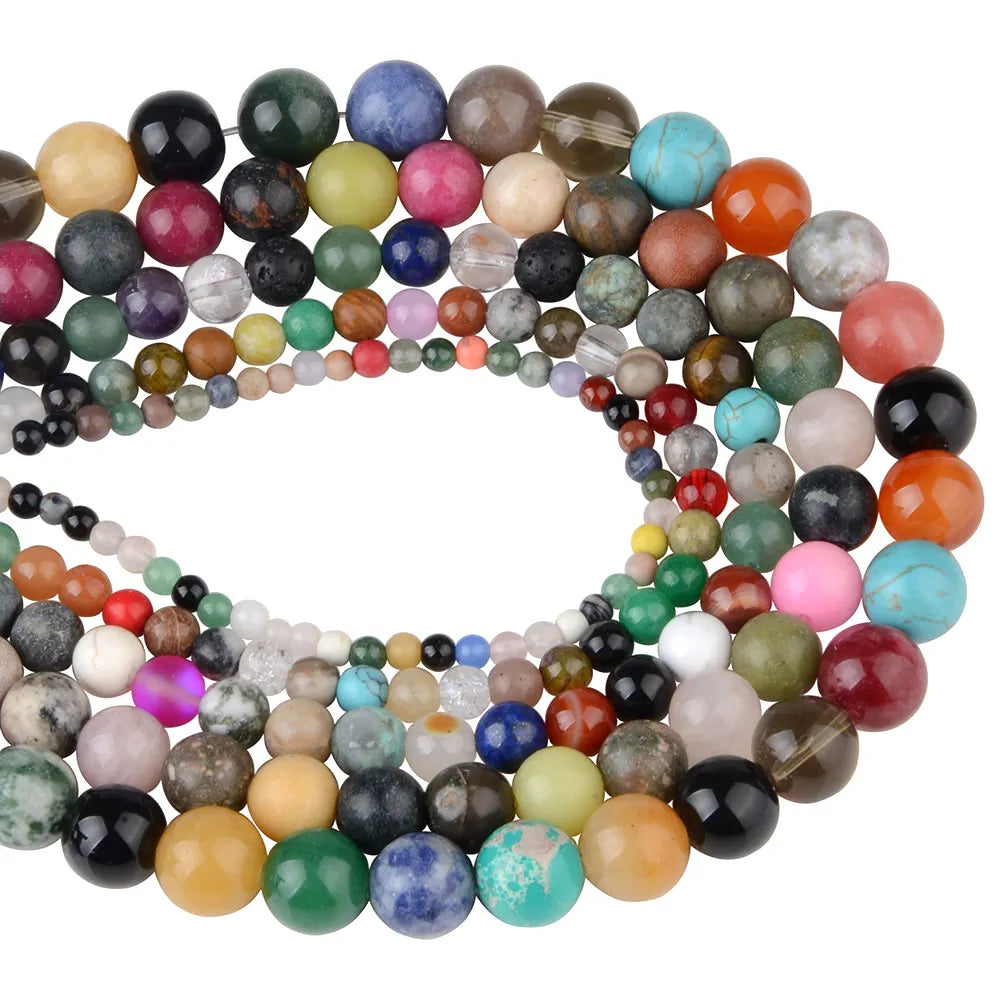 4 6 8 10 12mm Natural Stone Beads Lava Amazonite Agates Amethysts Turuoqises Round Loose Beads For DIY Making Bracelets Jewelry