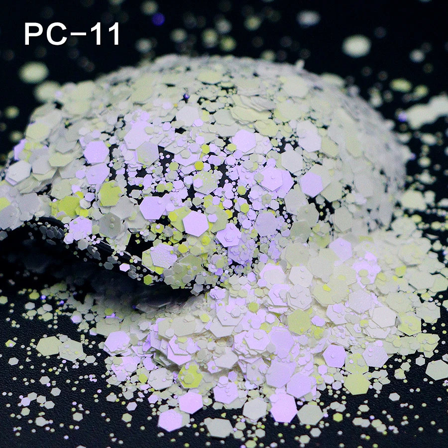 Bulk Iridescent White Pink Chunky White Opal Glitter Hexagon Shape 1kg Minimum Order for Tumbler Making Nails Resin Crafts