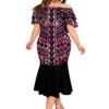 Top Quality Wholesale Custom Polynesian Elei Tribal Design Midi Dresses Tapa Print Mermaid Double Shawl Dress Oversize Vestidos