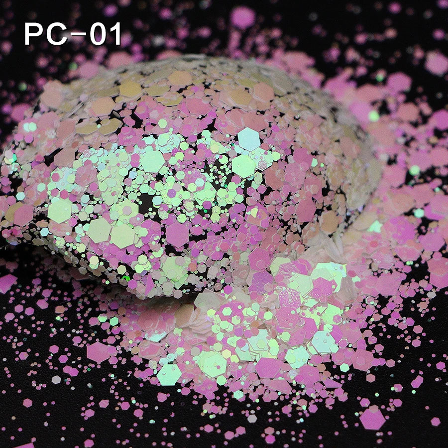 Bulk Iridescent White Pink Chunky White Opal Glitter Hexagon Shape 1kg Minimum Order for Tumbler Making Nails Resin Crafts