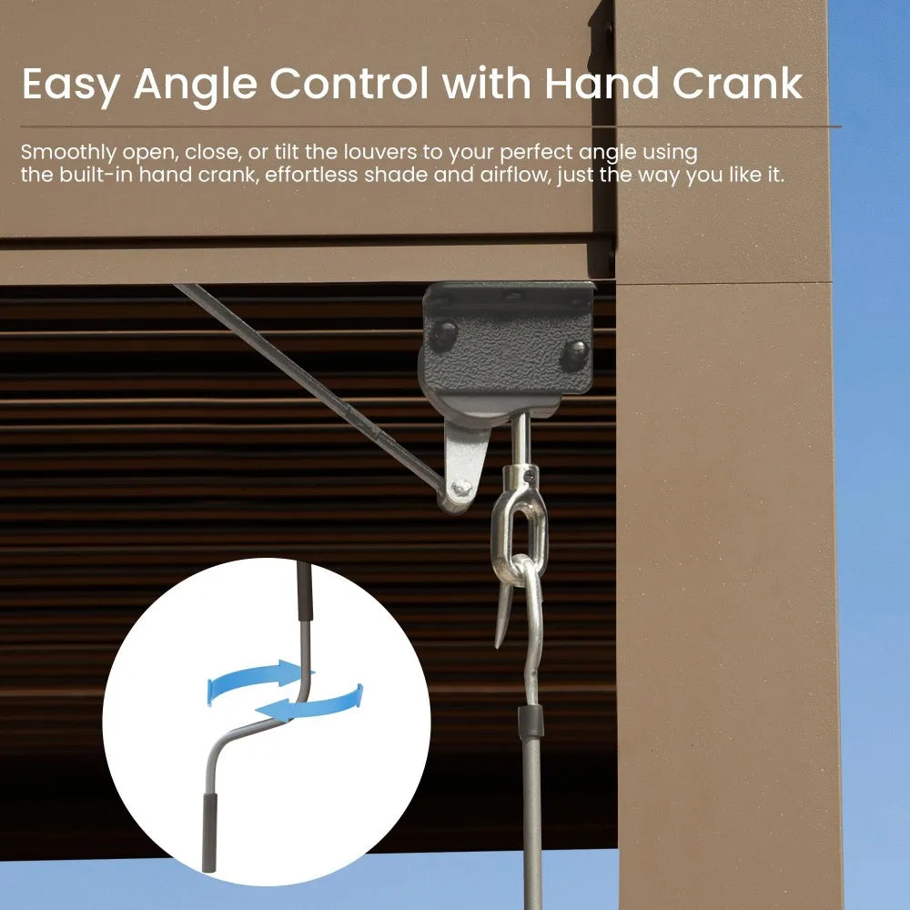 10x10FT Aluminum Louvered Pergola Adjustable Dual Louvers Integrated Gutter System Corrosion-Resistant Frame Modern Design