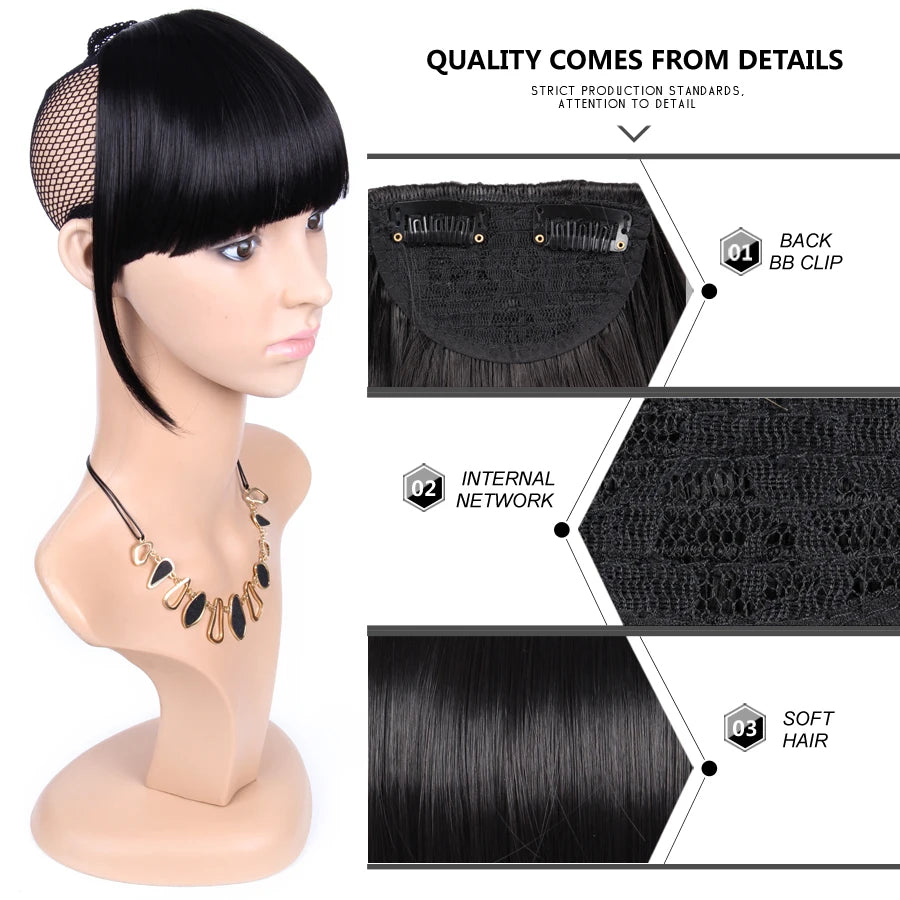 Natural Straight Synthetic Blunt Bangs High Temperature Fiber Brown Women Clip-In Full Bangs With Fringe Of Hair 6 Inch Leeons