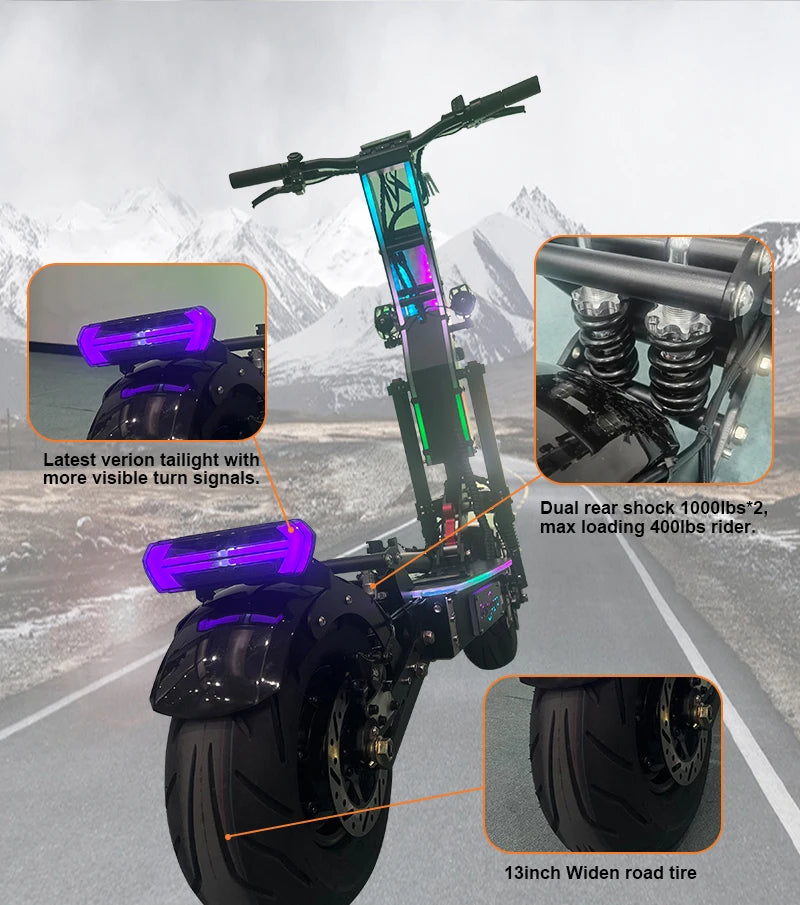 USA Stock Free Shipping G14 72V 10000W Dual Motor 13inch Road Fat Tire 35ah Battery Folding Electric Scooter with RGB Lights
