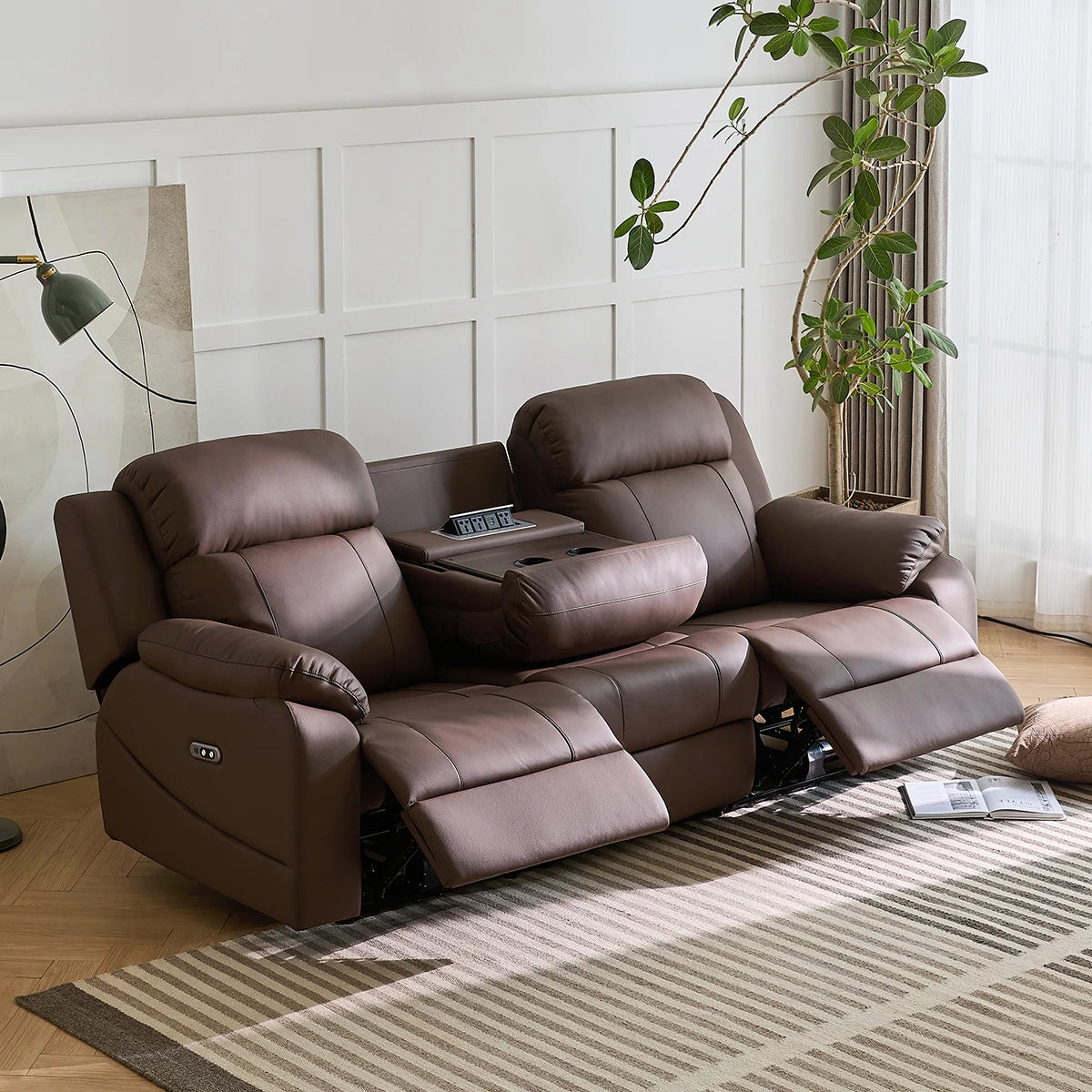 Free Shipping in Stock  Modern Living Room Furniture Leather Electric 3 Seater Recliner Sofa Set