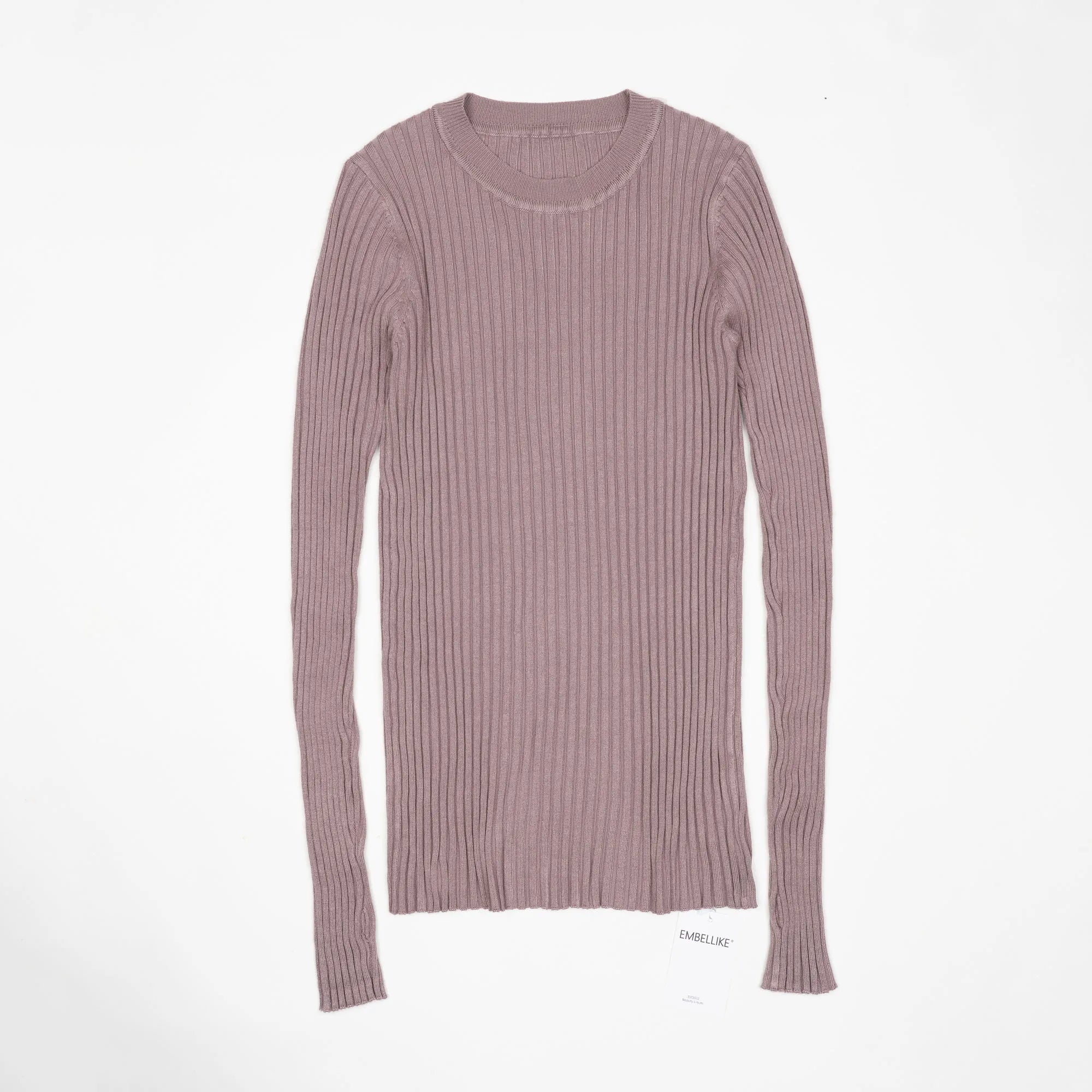Women Sweater Pullover Basic Crew Neck Ribbed Tops Solid Knitted Jumper With Thumb Hole