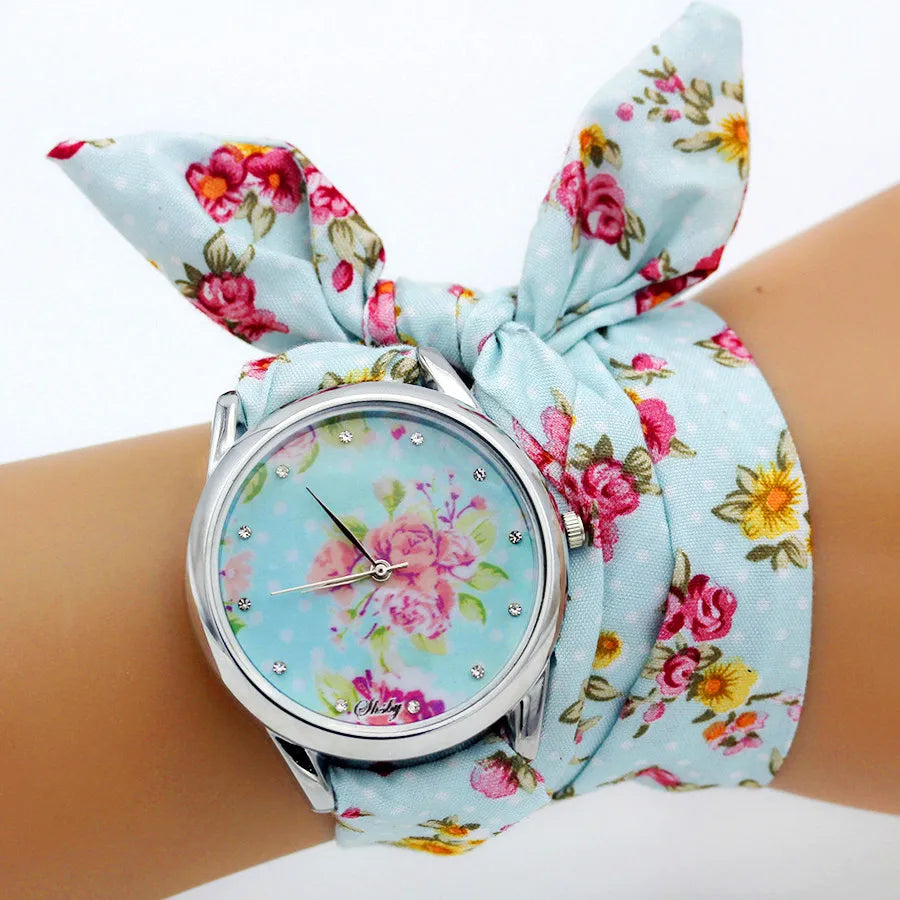 Shsby Brand Unique Ladies Flower Cloth Wristwatch Fashion Women Dress Watch High Quality Fabric Watch Sweet Girls Bracelet Watch