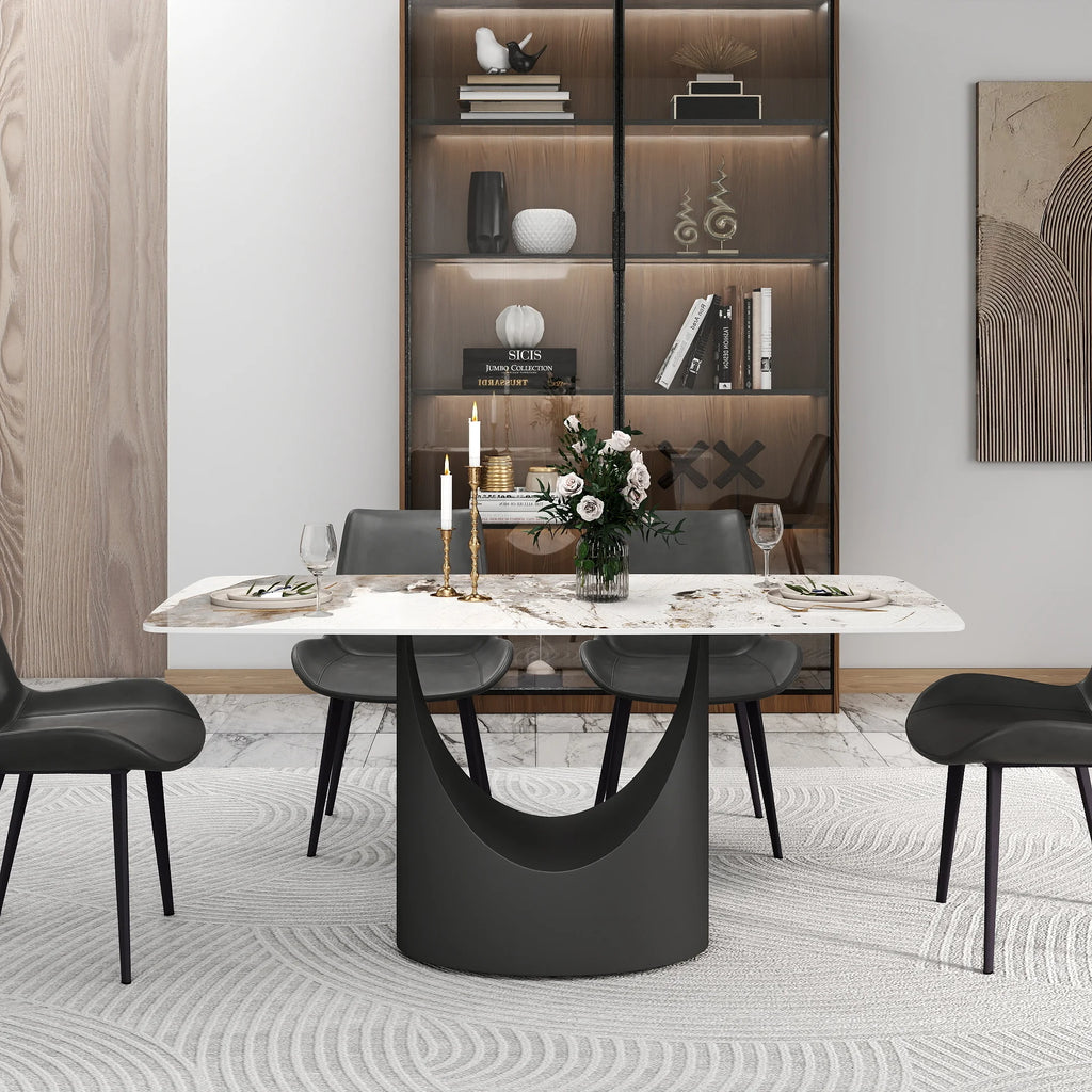 Voxhome US Drop Shipping Dining Room Furniture Modern Design Marble Texture Dining Table Sintered Stone Top Dinner Table Set