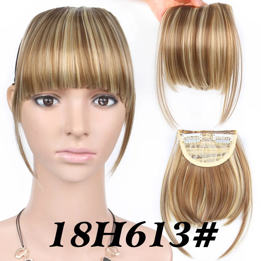 Natural Straight Synthetic Blunt Bangs High Temperature Fiber Brown Women Clip-In Full Bangs With Fringe Of Hair 6 Inch Leeons