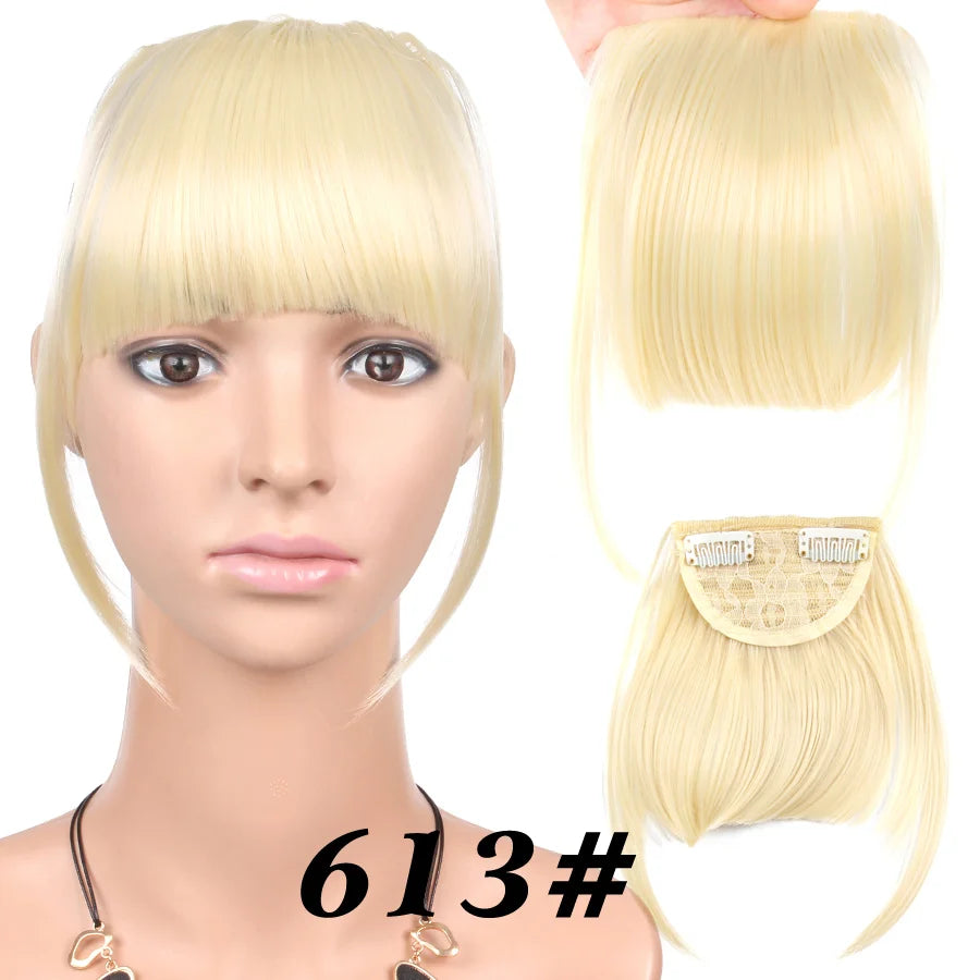Natural Straight Synthetic Blunt Bangs High Temperature Fiber Brown Women Clip-In Full Bangs With Fringe Of Hair 6 Inch Leeons