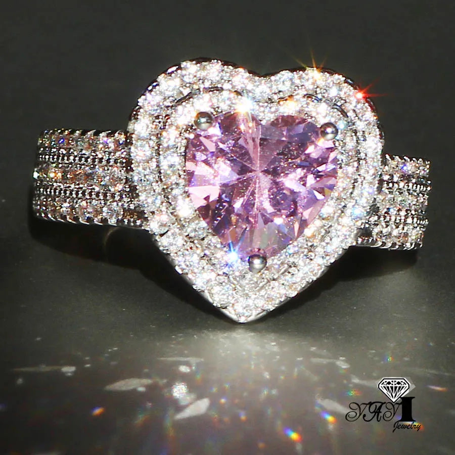 YaYI Fashion Women Jewelry Pink Gemstone Zircon CZ Silver Color Engagement Wedding Woman Rings Gift Drop Ship Rings