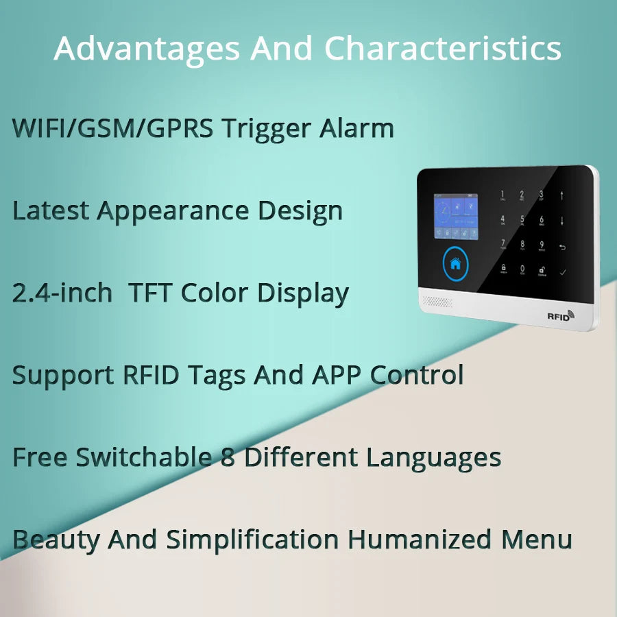 Wireless Tuya APP SIM GSM Home RFID Burglar Security LCD Touch Keyboard WIFI GSM Alarm System Sensor kit Russian,Spanish Voice