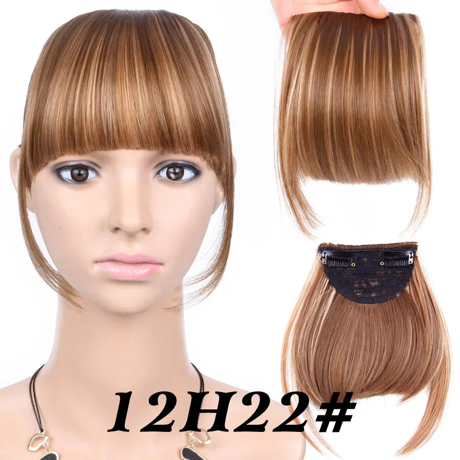 Natural Straight Synthetic Blunt Bangs High Temperature Fiber Brown Women Clip-In Full Bangs With Fringe Of Hair 6 Inch Leeons