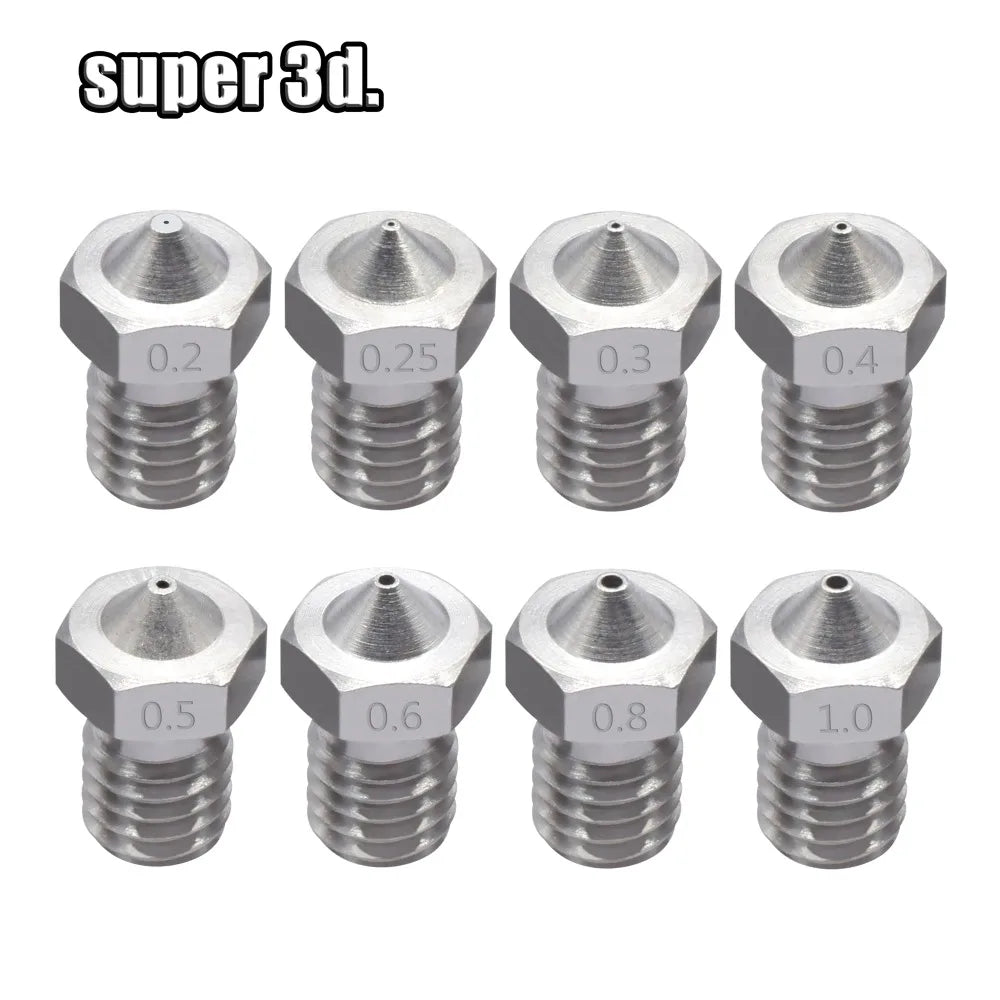 2pcs V5 V6 Stainless steel Nozzle 0.2/0.3/0.4/0.5/0.6/0.8mm M6  thread Nozzle for 3D Printer 1.75MM Extruder hotend