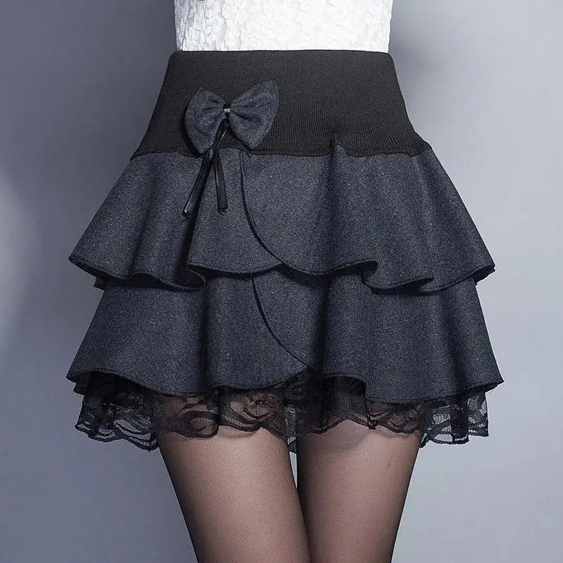 Zuolunouba Summer Slim Preppy Skirt Women Flower Bow Mini Tutu Style Elasticity Lace Skirts Shorts Lady High Waist Student