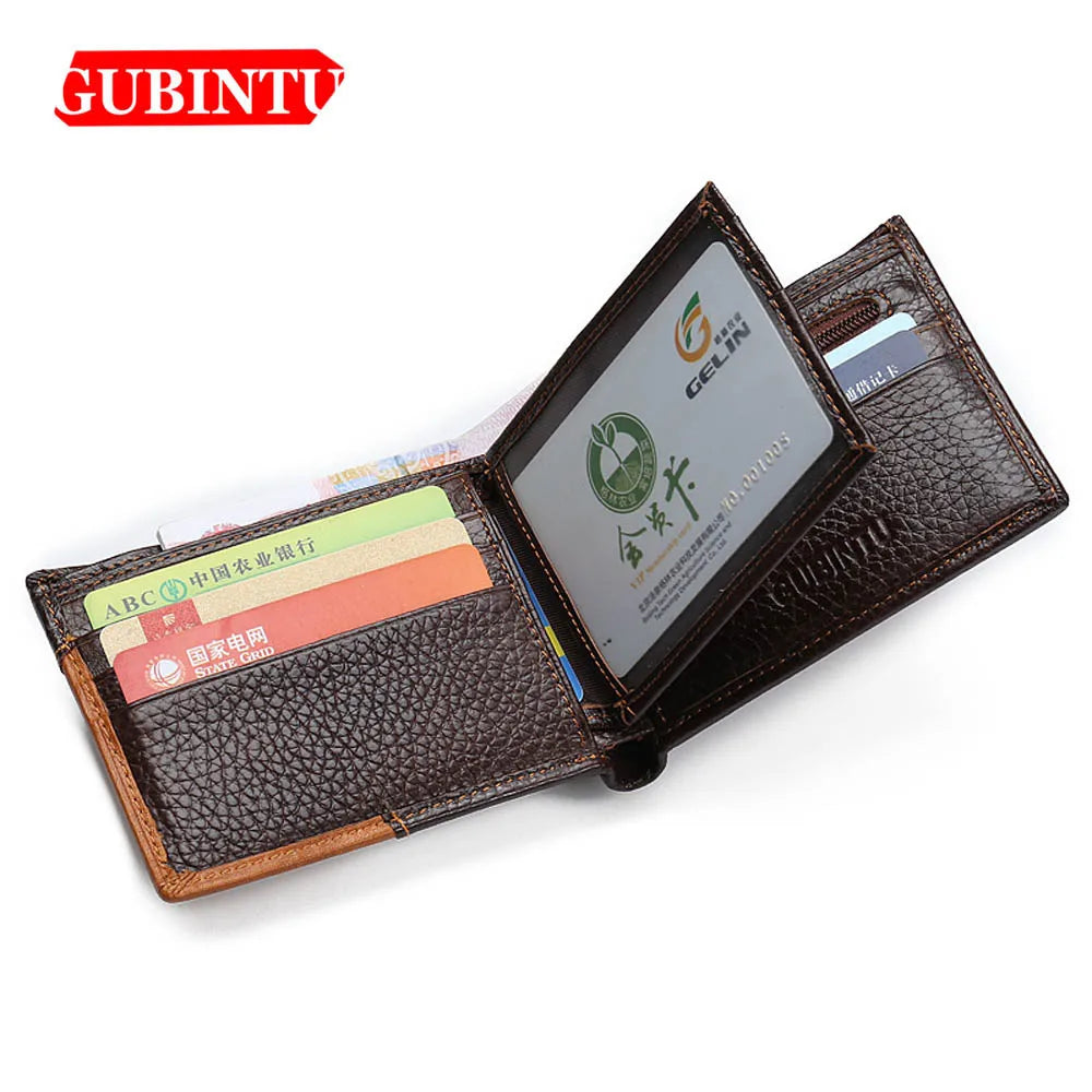 GUBINTU Men Wallets Genuine Cow Leather Short Design Card Holder Passcard Pocket Men Purse High Quality Brand Male wallet