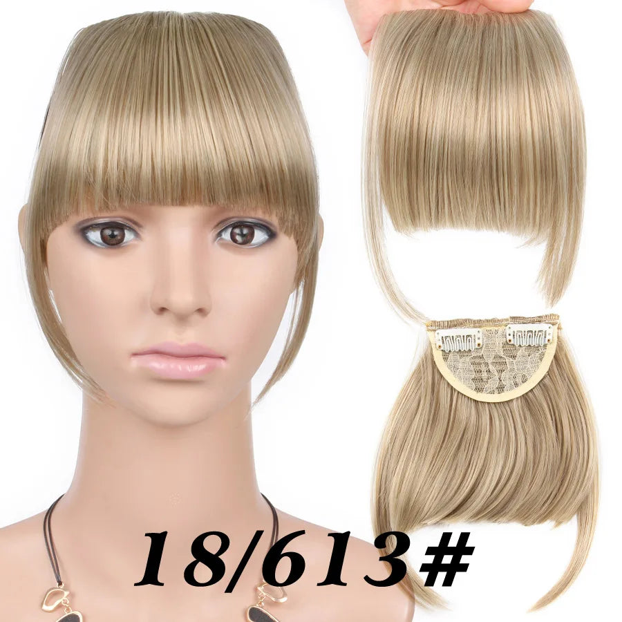 Natural Straight Synthetic Blunt Bangs High Temperature Fiber Brown Women Clip-In Full Bangs With Fringe Of Hair 6 Inch Leeons