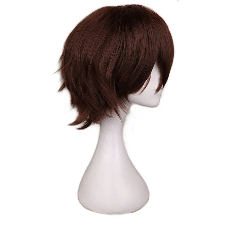 QQXCAIW Short Straight Cosplay Wig Men Dark Brown Synthetic Hair High 100% Temperature Fiber Wigs