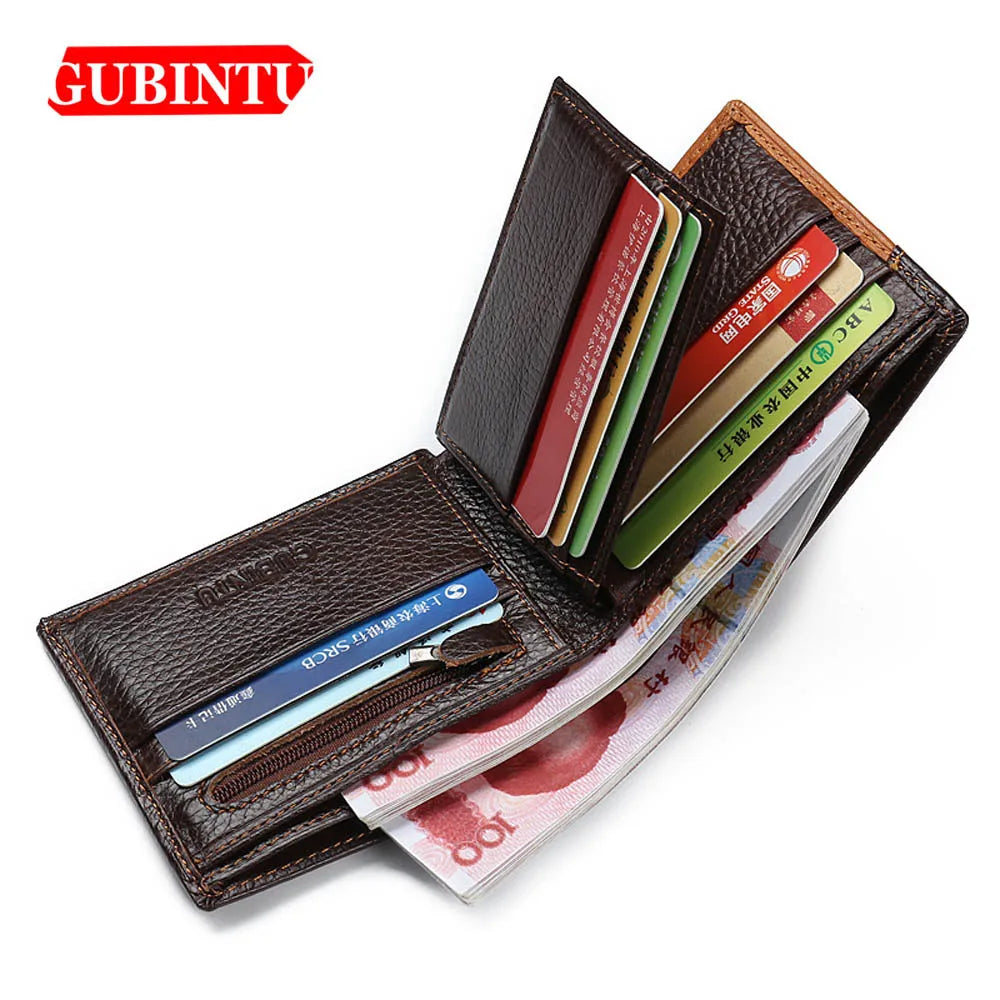 GUBINTU Men Wallets Genuine Cow Leather Short Design Card Holder Passcard Pocket Men Purse High Quality Brand Male wallet