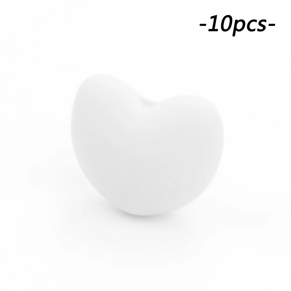LOFCA Silicone Beads Heart Shape 10pcs Charm Teether Baby Teething Jewelry Nursing Baby Oral Care For Pacifier Holder Necklace