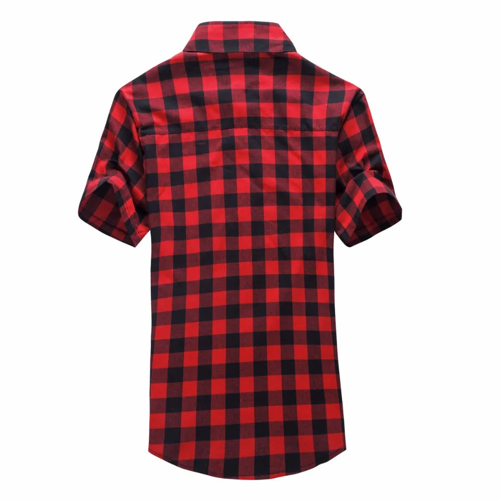 Red And Black Plaid Shirt Men Shirts 2025 New Summer Fashion Chemise Homme Mens Checkered Shirts Short Sleeve Shirt Men Blouse