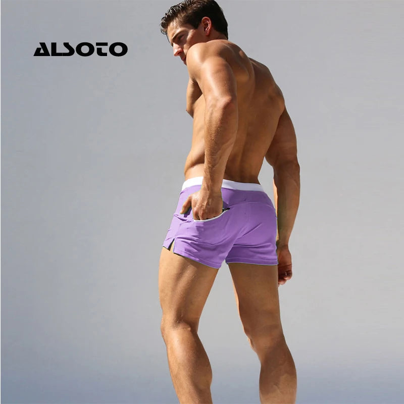 ALSOTO Shorts Men Zipper Pocket Casual Mens Shorts Fast Dry Boardshorts Joggers Men's Trunks Summer Mens Short homme masculino