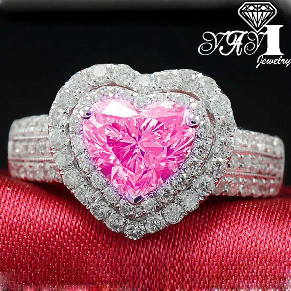 YaYI Fashion Women Jewelry Pink Gemstone Zircon CZ Silver Color Engagement Wedding Woman Rings Gift Drop Ship Rings