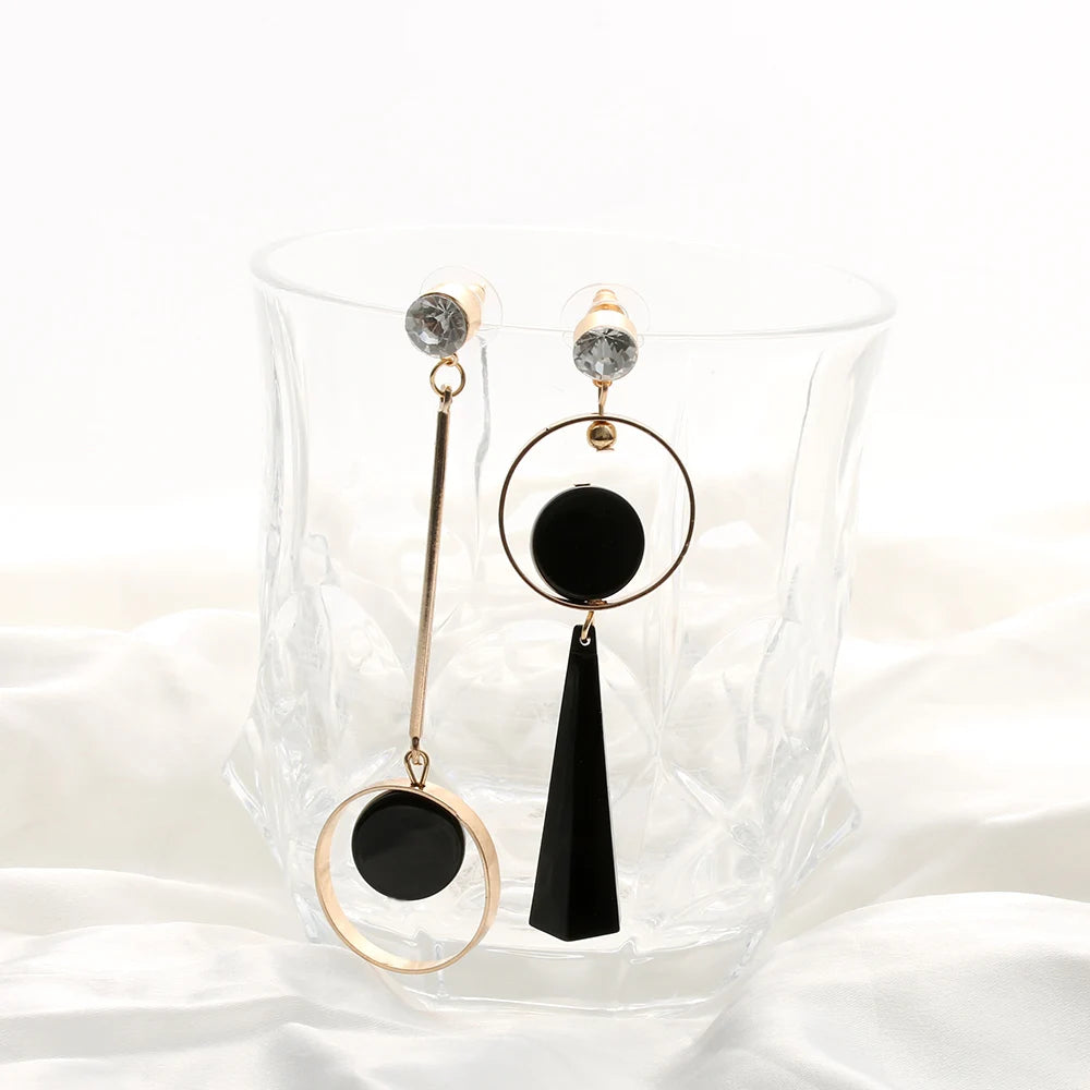 1 Pair Special Women Asymmetry Rhinestone Long Earrings Black Acrylic Pendant Drop Dangle Earrings Jewelry Nice Gift  GIFT