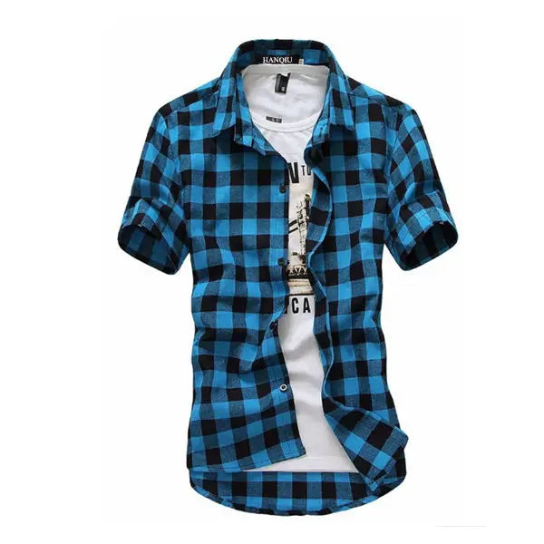 Red And Black Plaid Shirt Men Shirts 2025 New Summer Fashion Chemise Homme Mens Checkered Shirts Short Sleeve Shirt Men Blouse
