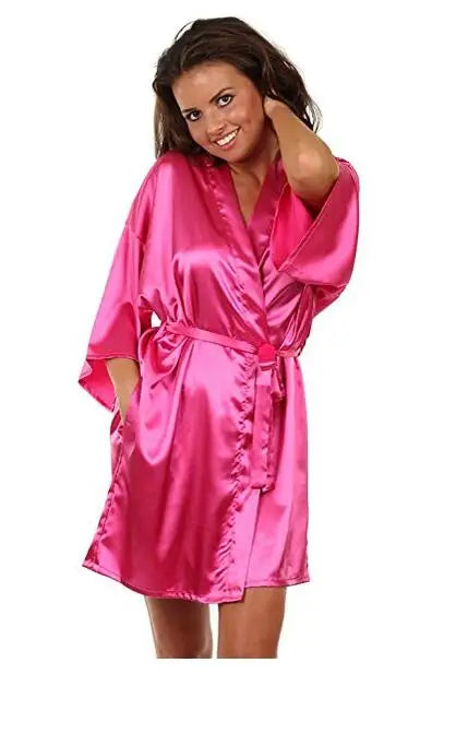 New Black Chinese Women's Faux Silk Robe Bath Gown Hot Sale Kimono Yukata Bathrobe Solid Color Sleepwear S M L XL XXL NB032