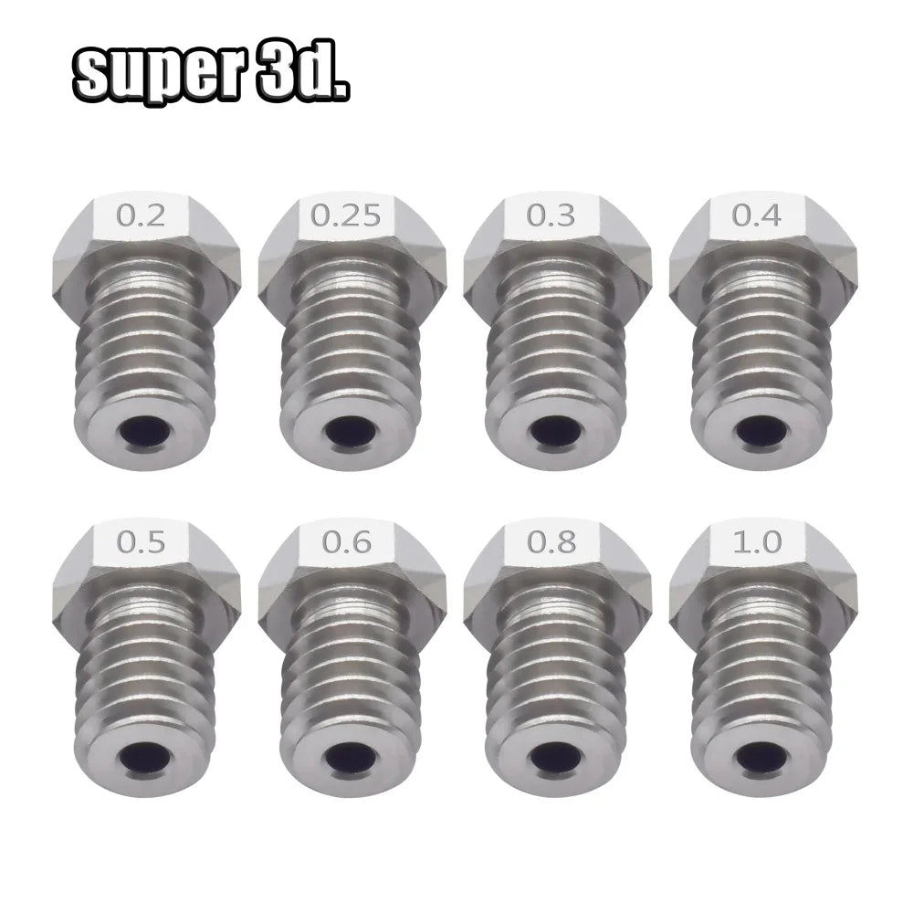 2pcs V5 V6 Stainless steel Nozzle 0.2/0.3/0.4/0.5/0.6/0.8mm M6  thread Nozzle for 3D Printer 1.75MM Extruder hotend