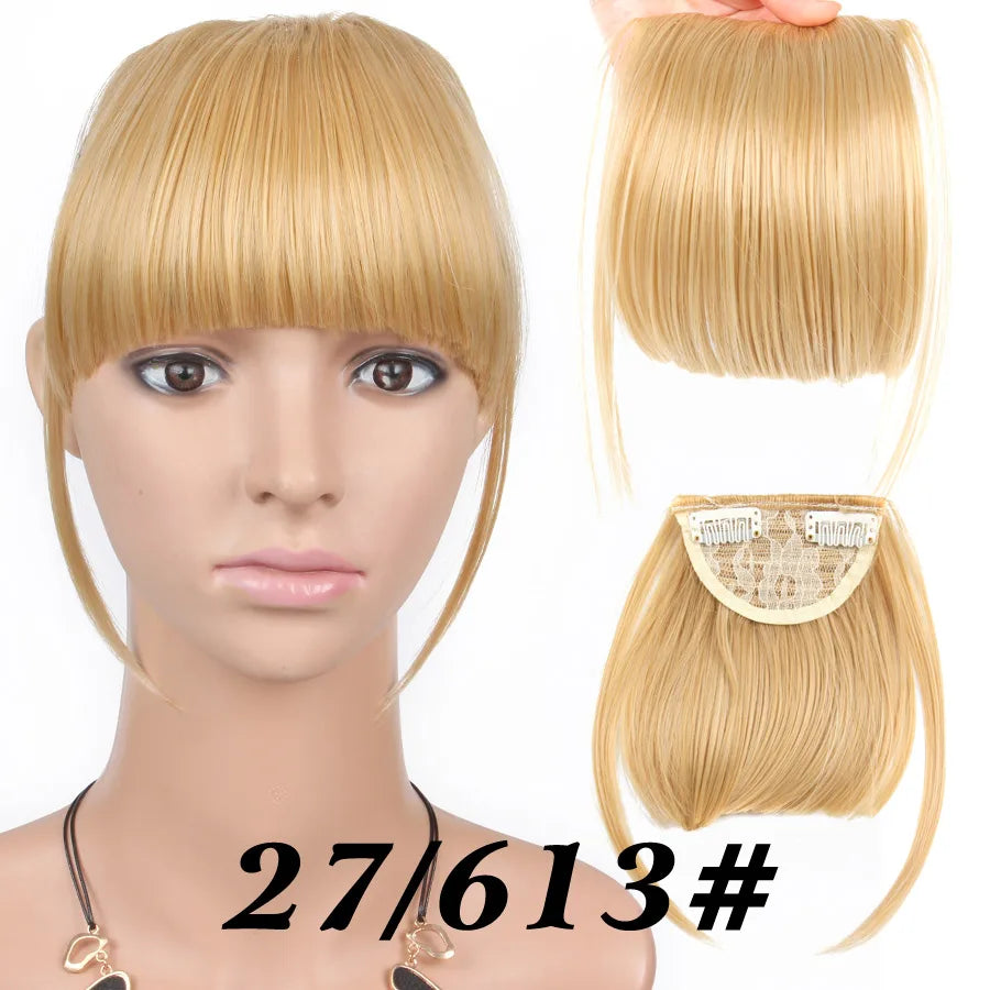Natural Straight Synthetic Blunt Bangs High Temperature Fiber Brown Women Clip-In Full Bangs With Fringe Of Hair 6 Inch Leeons