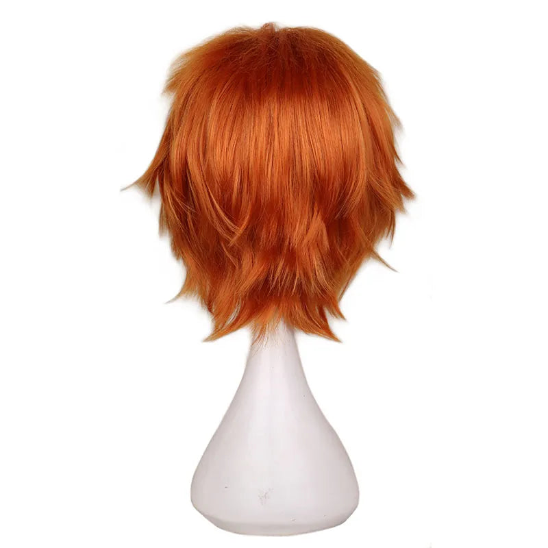 QQXCAIW Synthetic Men Short Costume Cosplay Wig Boys Orange Heat Resistant Hair Wigs