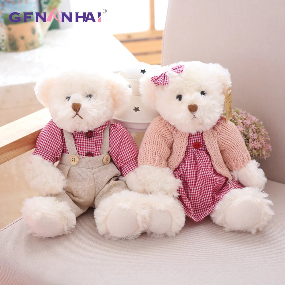 2 pcs/lot 26cm Lovely Couple Teddy Bear With Cloth Plush Toys Dolls Stuffed Toy Kids Baby Children Girl Birthday Christmas Gift
