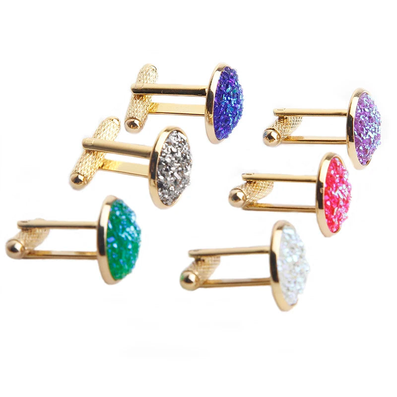Simple Fashion Shirt Cufflinks for Men Drusy Rhinestones Cuff Links Round Sleeve Button Christmas Gifts Men's Cuff link Gemelos