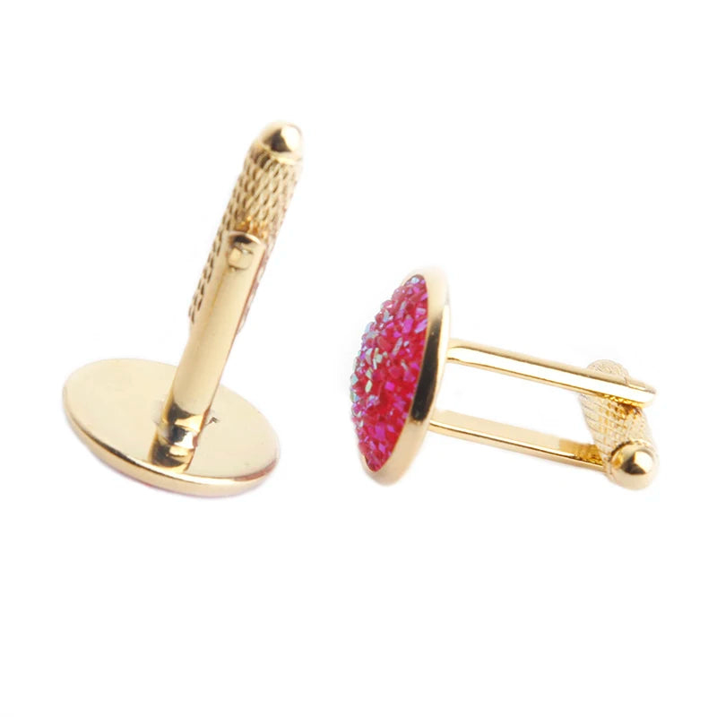 Simple Fashion Shirt Cufflinks for Men Drusy Rhinestones Cuff Links Round Sleeve Button Christmas Gifts Men's Cuff link Gemelos