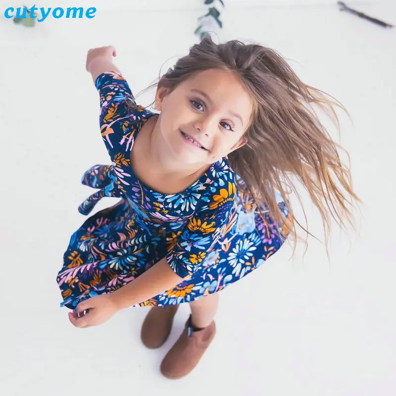 Mother Daughter Dresses Floral Print Half Sleeve Blue Dress Family Matching Outfits Mother/Mom and Daughter Dresses Clothes