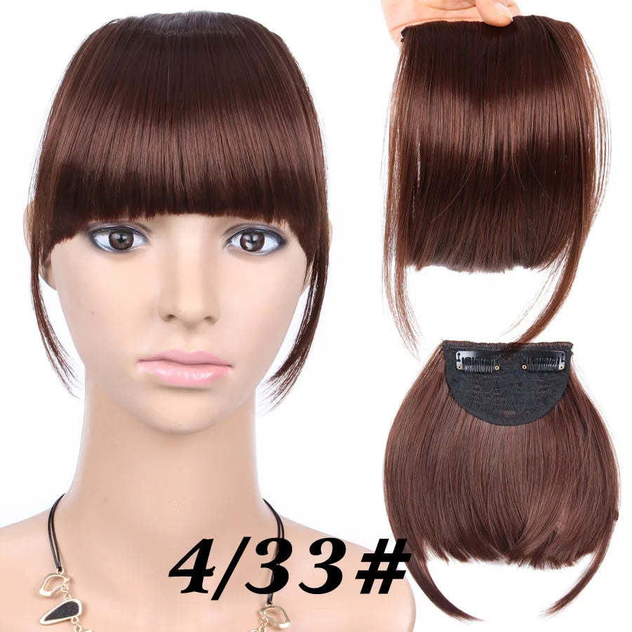 Natural Straight Synthetic Blunt Bangs High Temperature Fiber Brown Women Clip-In Full Bangs With Fringe Of Hair 6 Inch Leeons